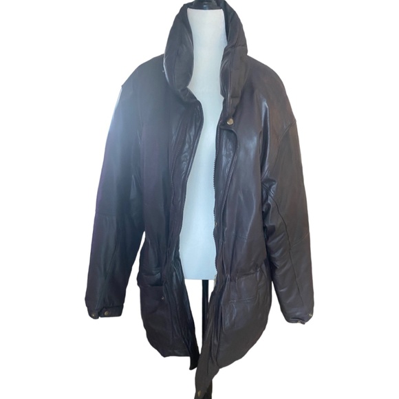 Vintage EDDIE BAUER Mens XL Brown Leather and Down winter zip jacket - Picture 3 of 16